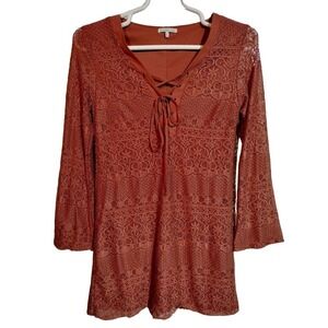 Charlotte Russe flare sleeve mini dress w/ lace overlay bronze color size medium